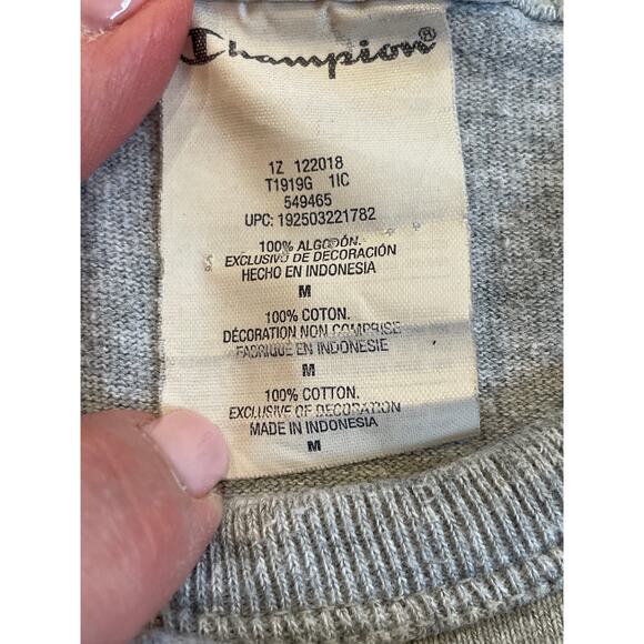 Champion T-Shirt Mens Medium Gray Logo 100% Cotton Crew Neck Short Sleeve - Picture 5 of 6